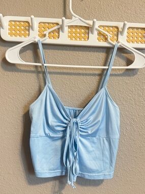 Light Blue Ruched Front Spaghetti Strap Crop Top